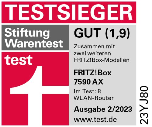 FRITZ!Box 7590 AX Wi-Fi 6 DSL Router, VDSL Supervectoring, Mesh, DECT