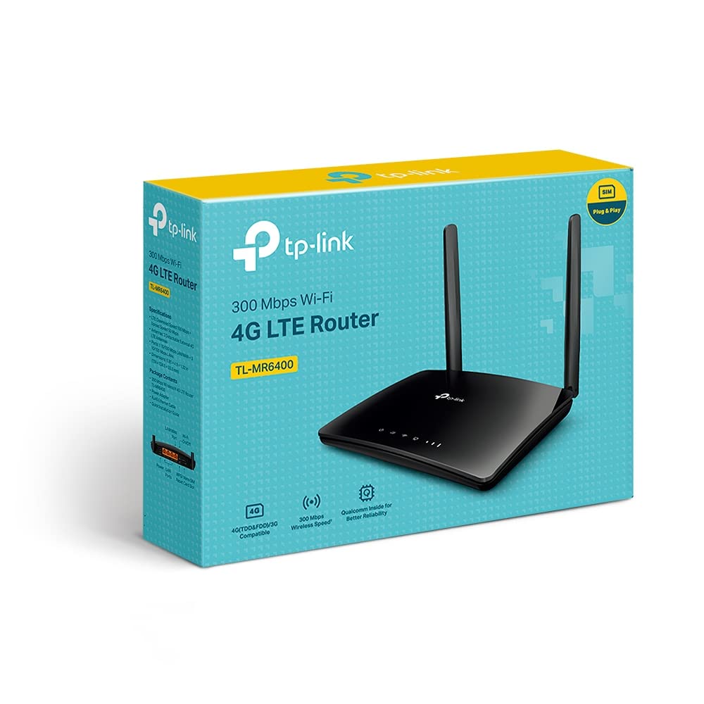 TP-Link TL-MR6400 LTE Router, 4G SIM, 150 Mbit/s, N300 WLAN, 4x LAN, Gastnetz, Schwarz