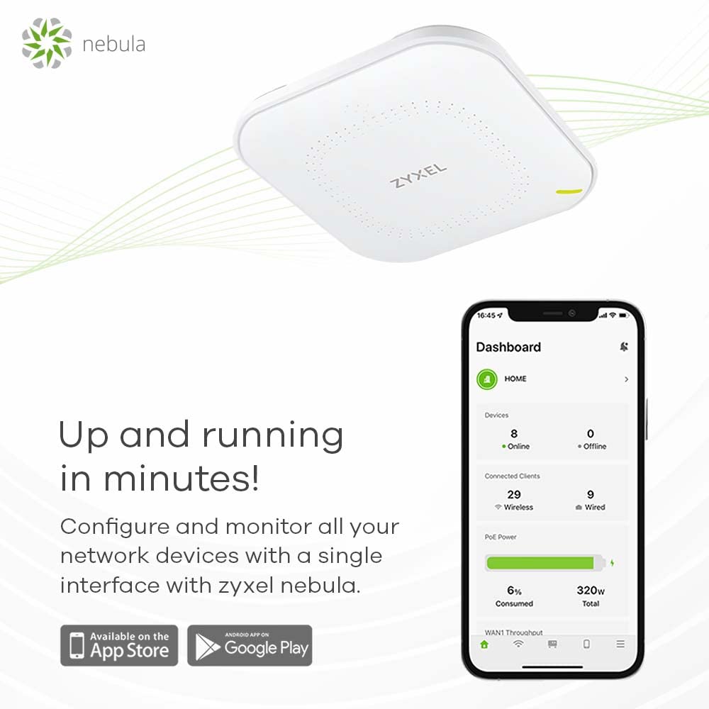 Zyxel NWA50AX WiFi 6 AX1800 Access Point, Dual-Band, PoE, Cloud & Standalone verwaltbar
