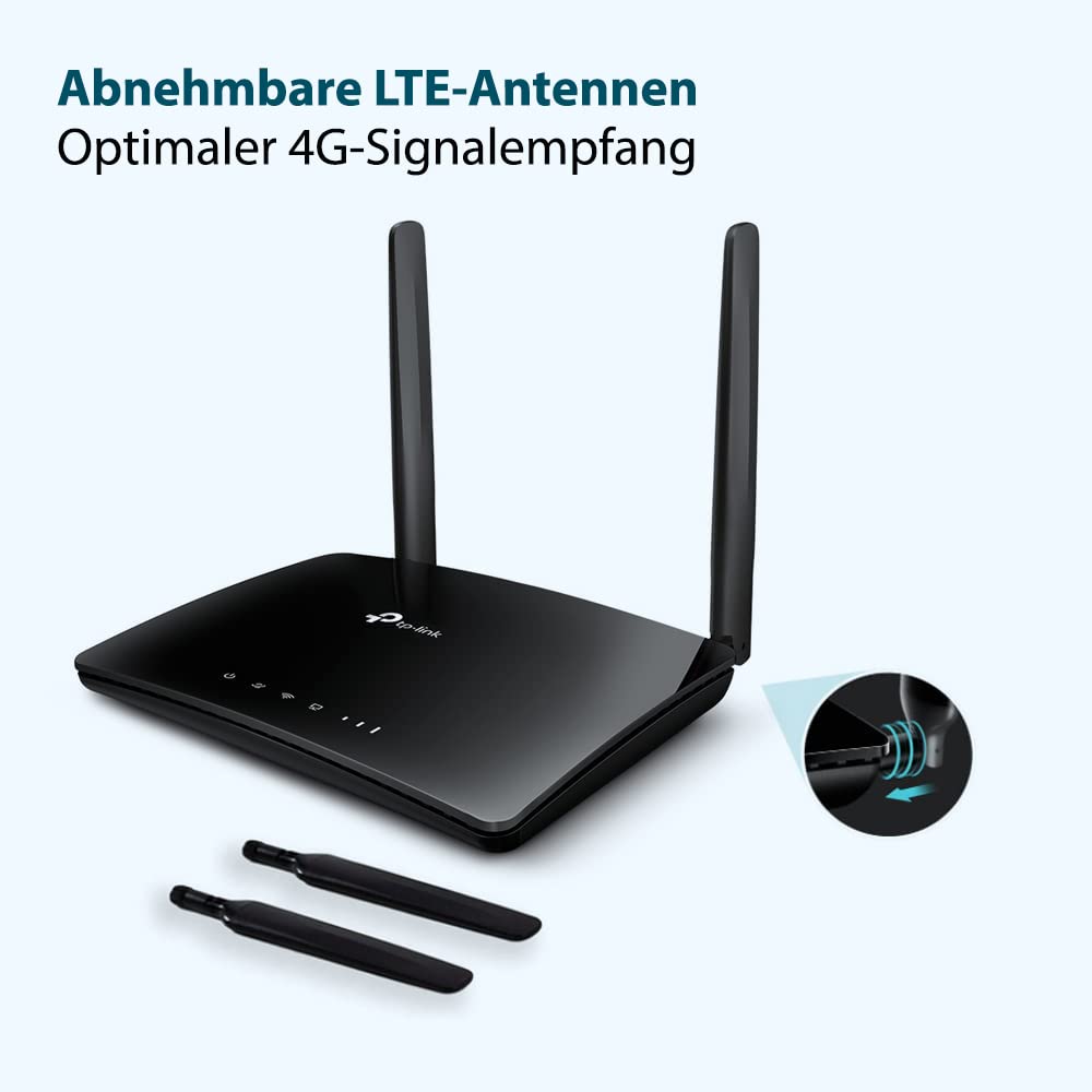 TP-Link TL-MR6400 LTE Router, 4G SIM, 150 Mbit/s, N300 WLAN, 4x LAN, Gastnetz, Schwarz