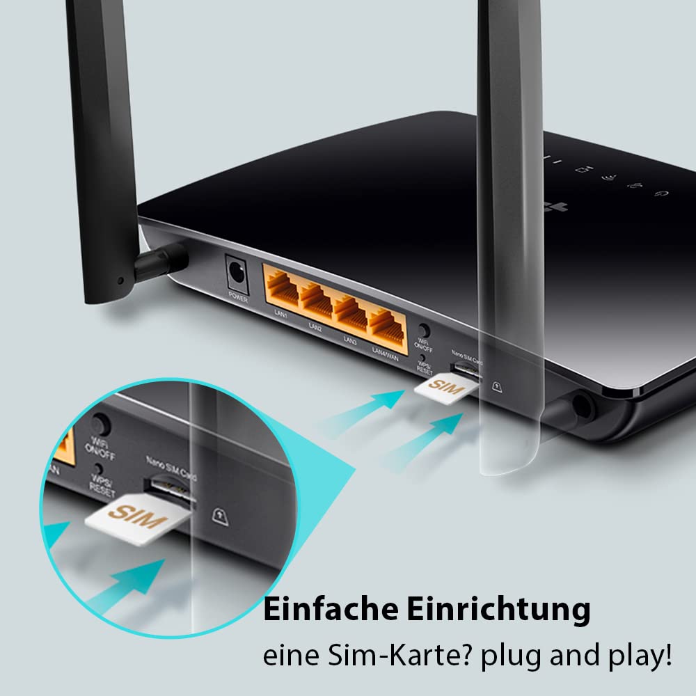 TP-Link TL-MR6400 LTE Router, 4G SIM, 150 Mbit/s, N300 WLAN, 4x LAN, Gastnetz, Schwarz