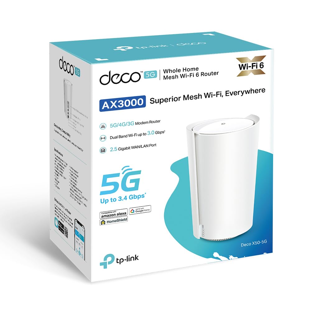 TP-Link Deco X50 5G LTE Router, Wi-Fi 6 AX3000, Sim-Karte, Mesh, Weiß