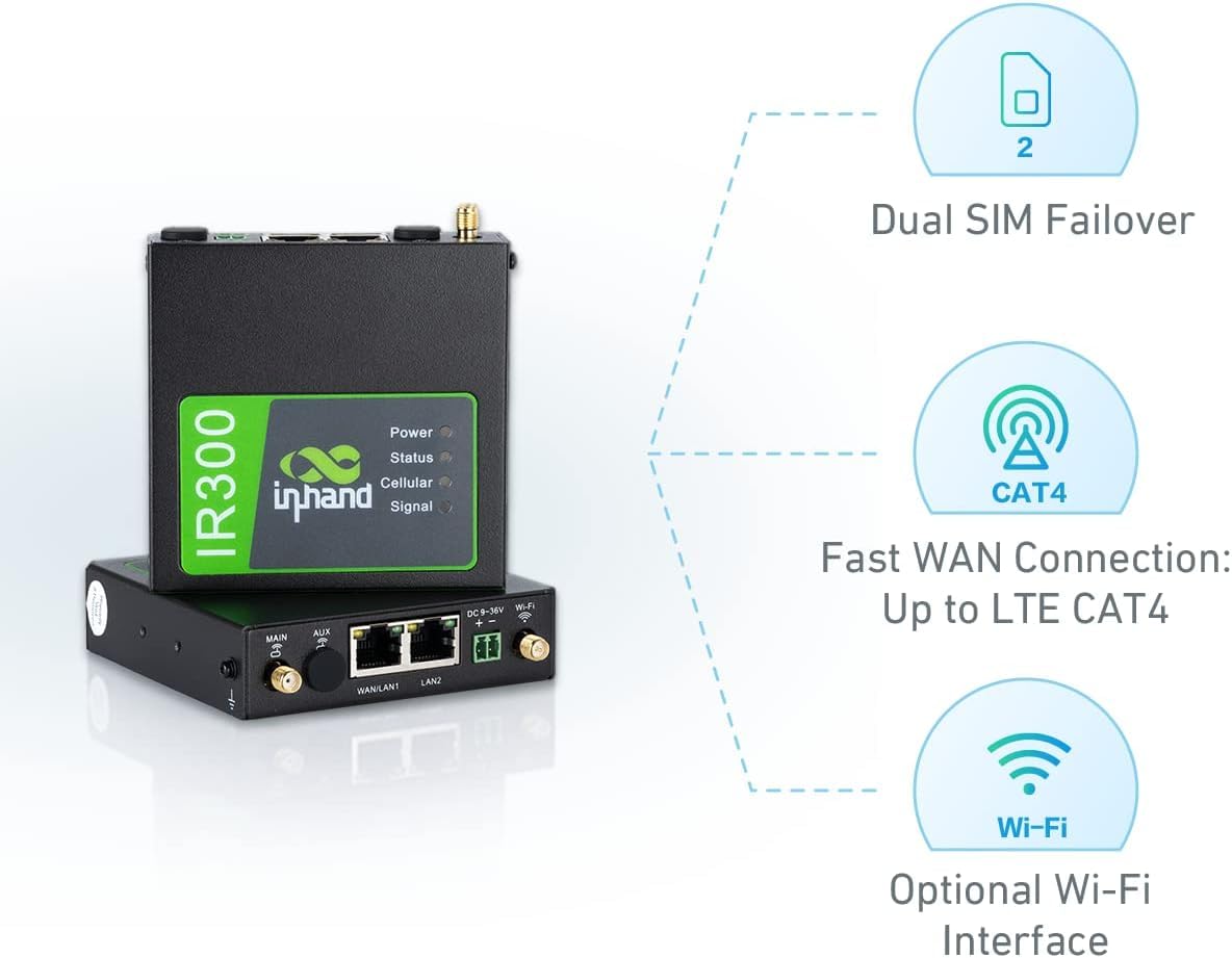 InHand IR302 Industrie 4G Router, Dual SIM, LTE Cat4, WiFi, IoT VPN