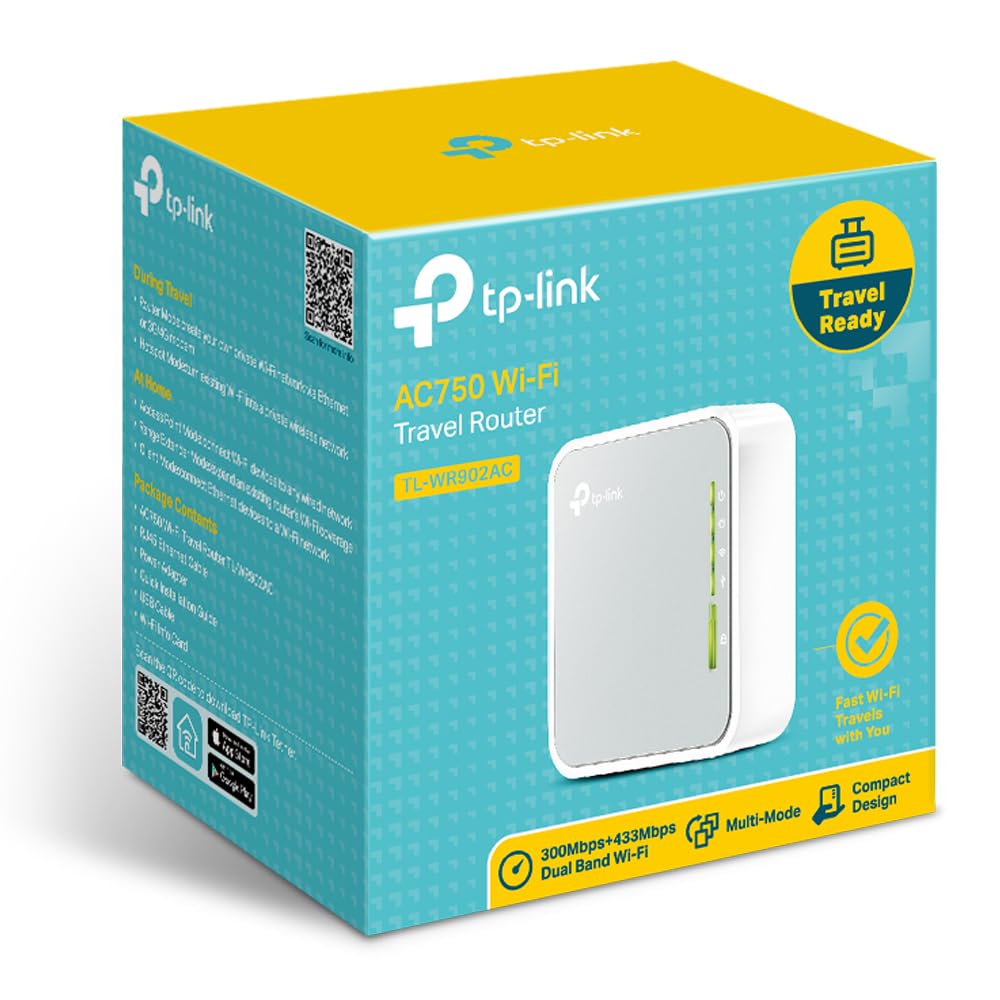 TP-Link TL-WR902AC AC750 Nano Router, Dual-Band, Repeater/Accesspoint, Tragbar, Weiß/Grau