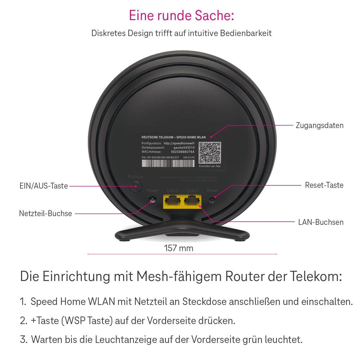 Telekom Speed Home WLAN Verstärker, Wi-Fi 6, Mesh, 4800 Mbit/s, 2 LAN
