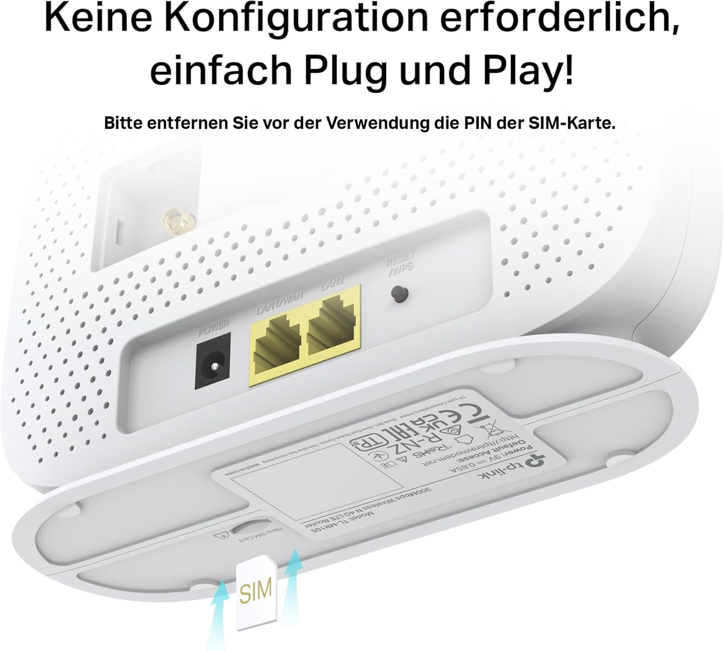 TP-Link TL-MR105 LTE Router, 4G Nano SIM, 150 Mbit/s, WLAN N300, 2x LAN, Gastnetz, Plug & Play