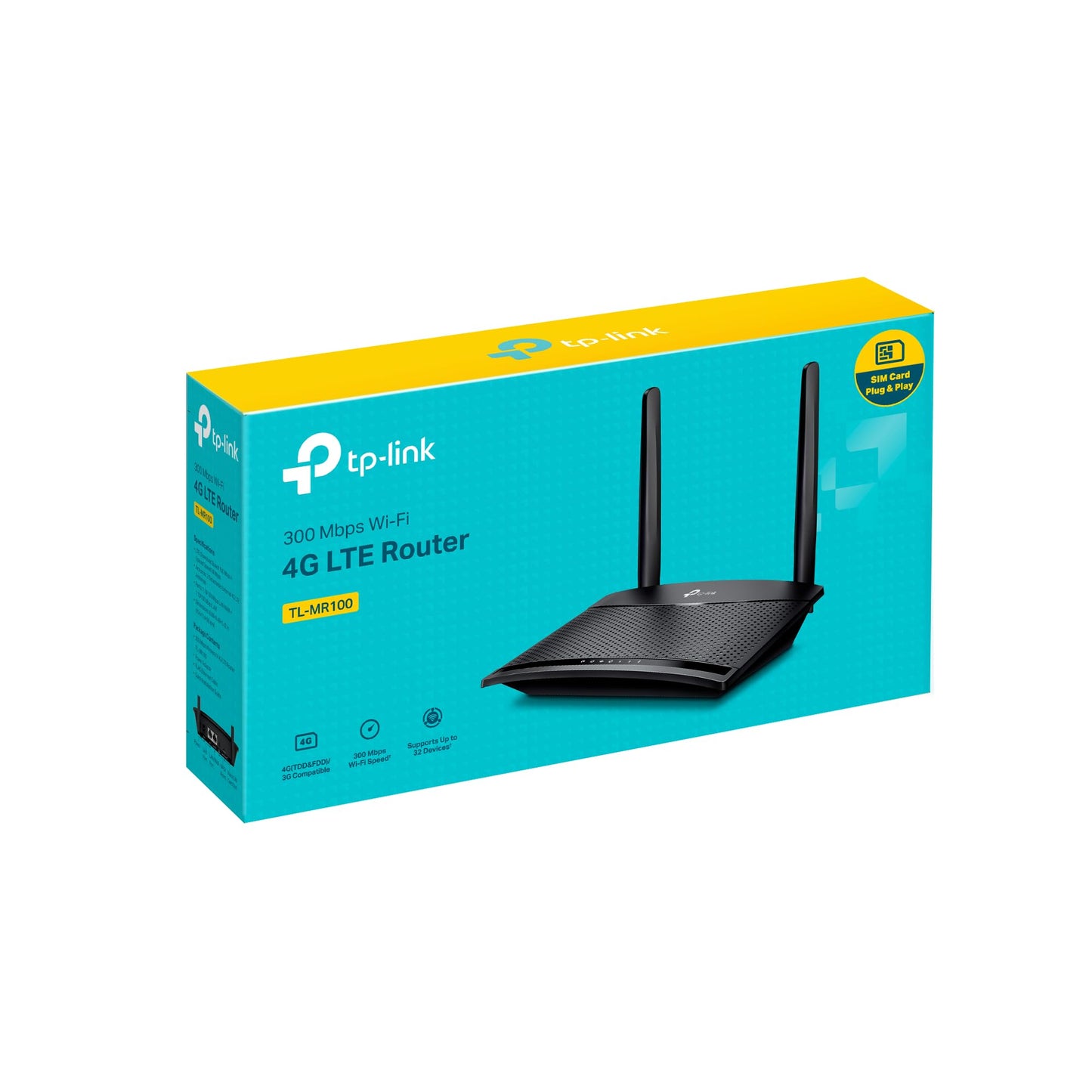 TP-Link TL-MR100 LTE Router, 4G SIM, 150 Mbit/s, WLAN N300, 2x LAN, Gastnetz, Plug & Play