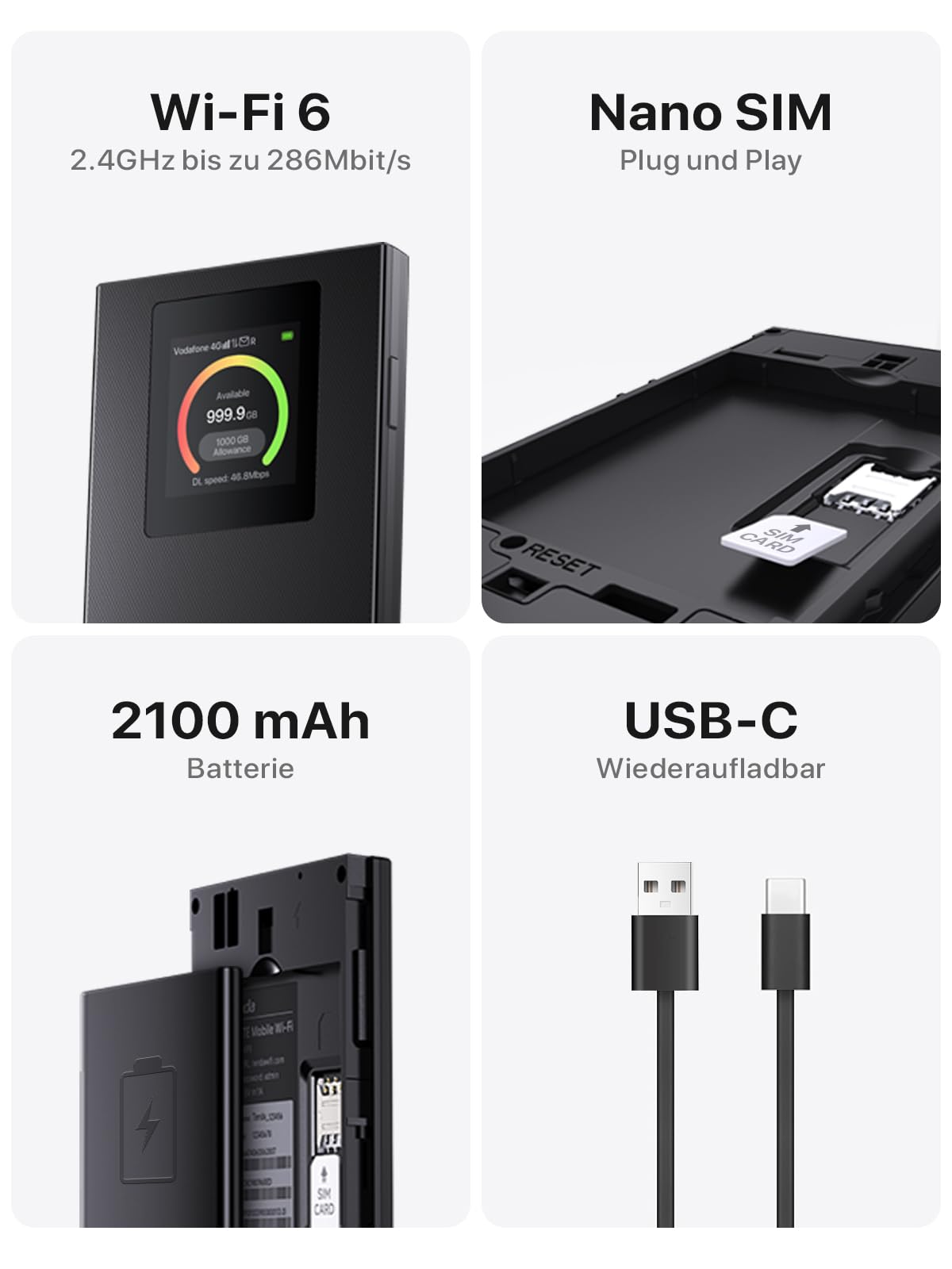 Tenda Mobiler WLAN Router Wi-Fi 6, 2100mAh Akku, 4G Hotspot, USB-C