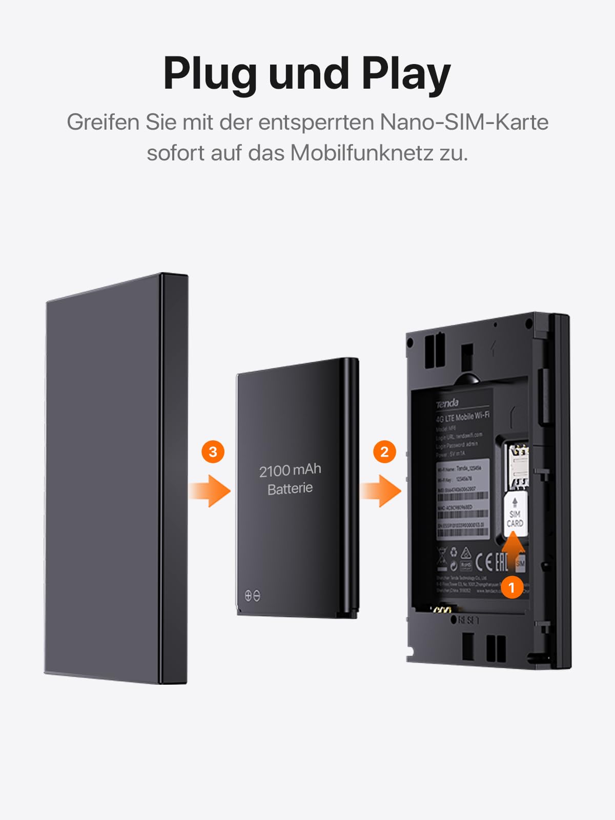 Tenda Mobiler WLAN Router Wi-Fi 6, 2100mAh Akku, 4G Hotspot, USB-C