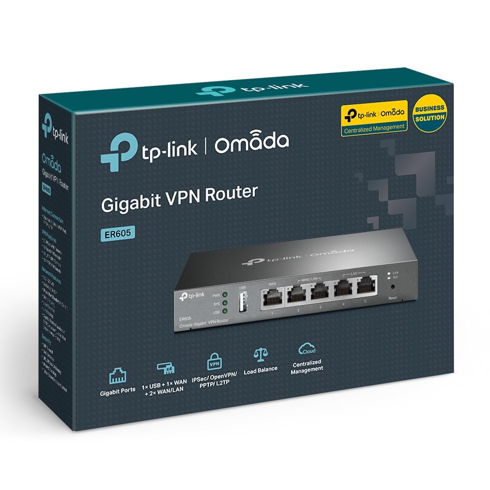 TP-LINK ER605 5-Port Dual WAN VPN Router, Omada SDN, Firewall, Schwarz