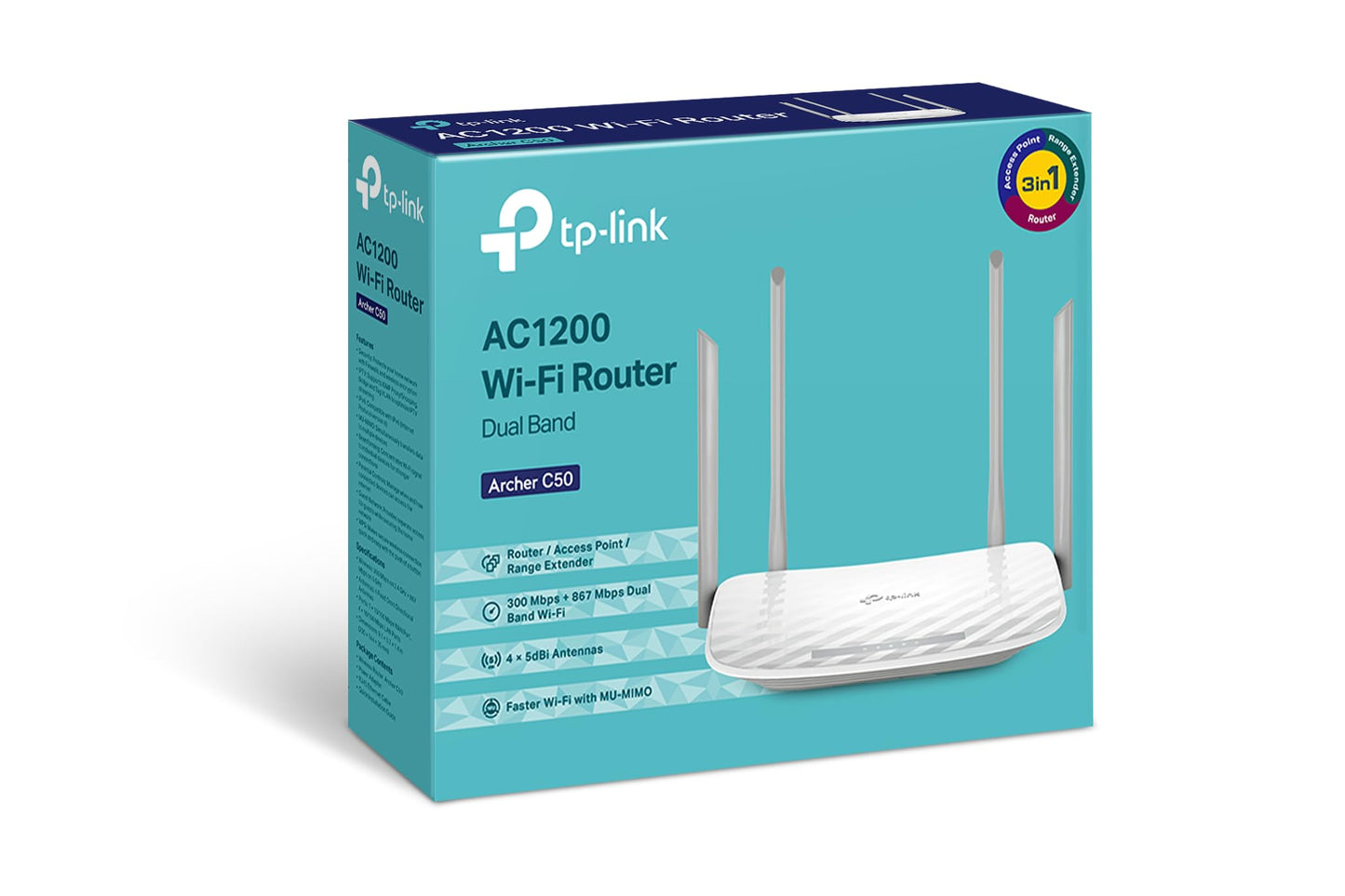 TP-Link Archer C50 AC1200 Dualband WiFi Router, 300+867 Mbps, Weiß
