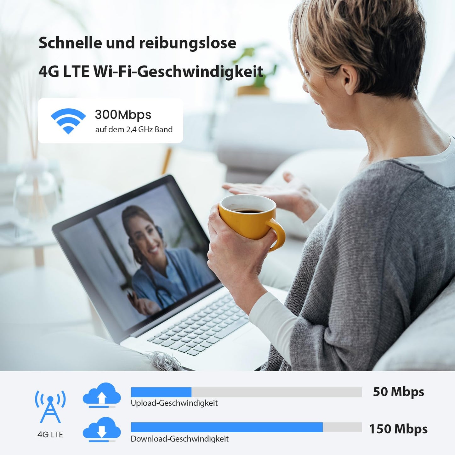 Tenda 4G03 Pro LTE Router, Nano-SIM, N300 WLAN, 2 Antennen, Schwarz