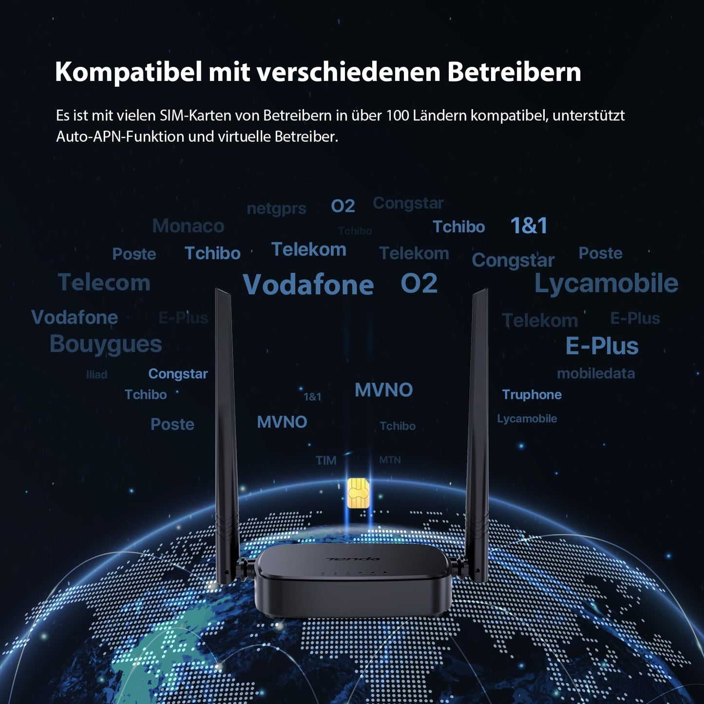 Tenda 4G03 Pro LTE Router, Nano-SIM, N300 WLAN, 2 Antennen, Schwarz