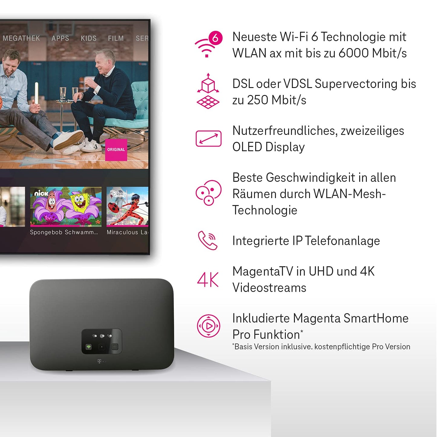 Telekom Speedport Smart 4 Router, Wi-Fi 6, 6000 Mbit/s, Mesh, DECT