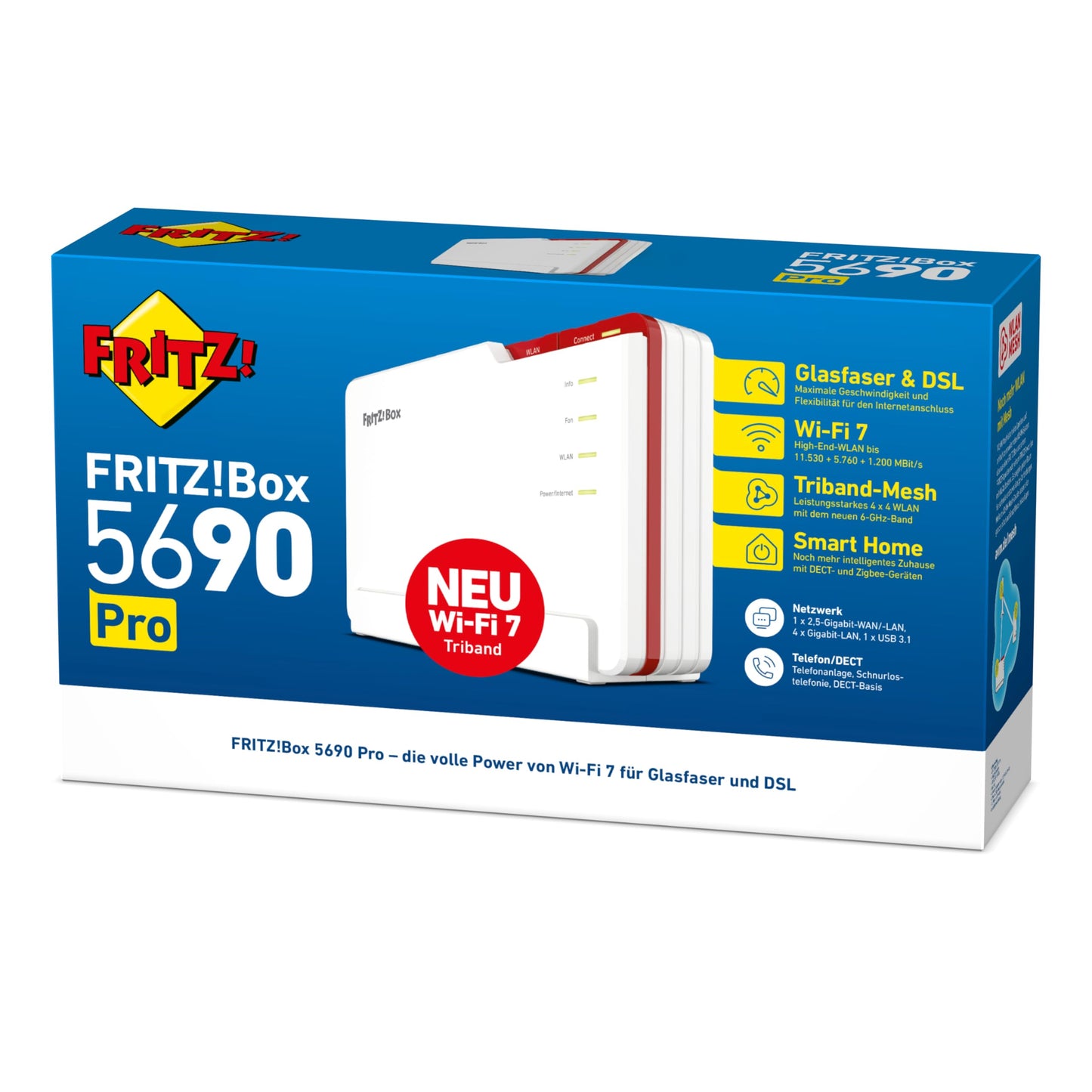 FRITZ!Box 5690 Pro Wi-Fi 7 Triband Router, DSL & Fiber, Mesh, DECT