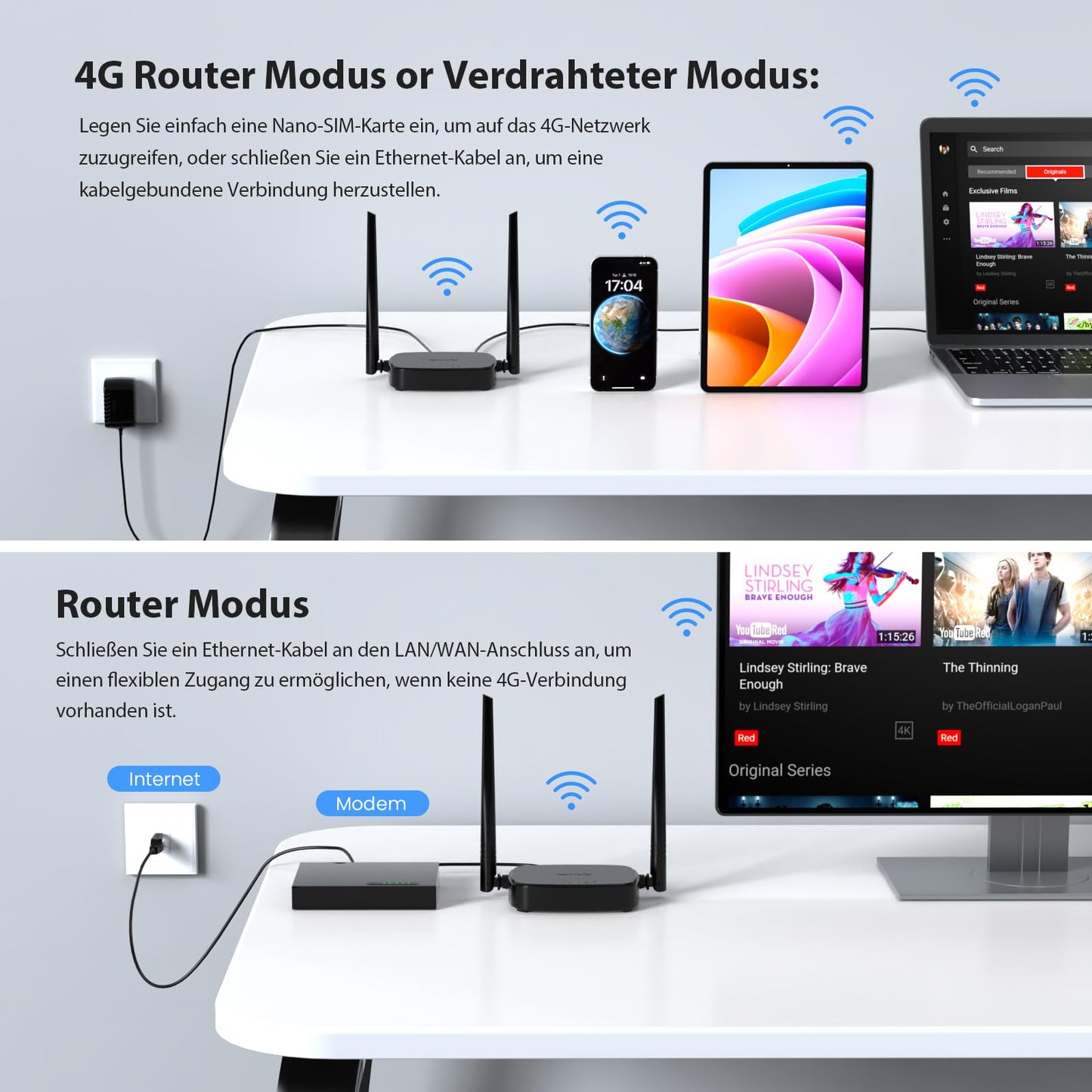 Tenda 4G03 Pro LTE Router, Nano-SIM, N300 WLAN, 2 Antennen, Schwarz