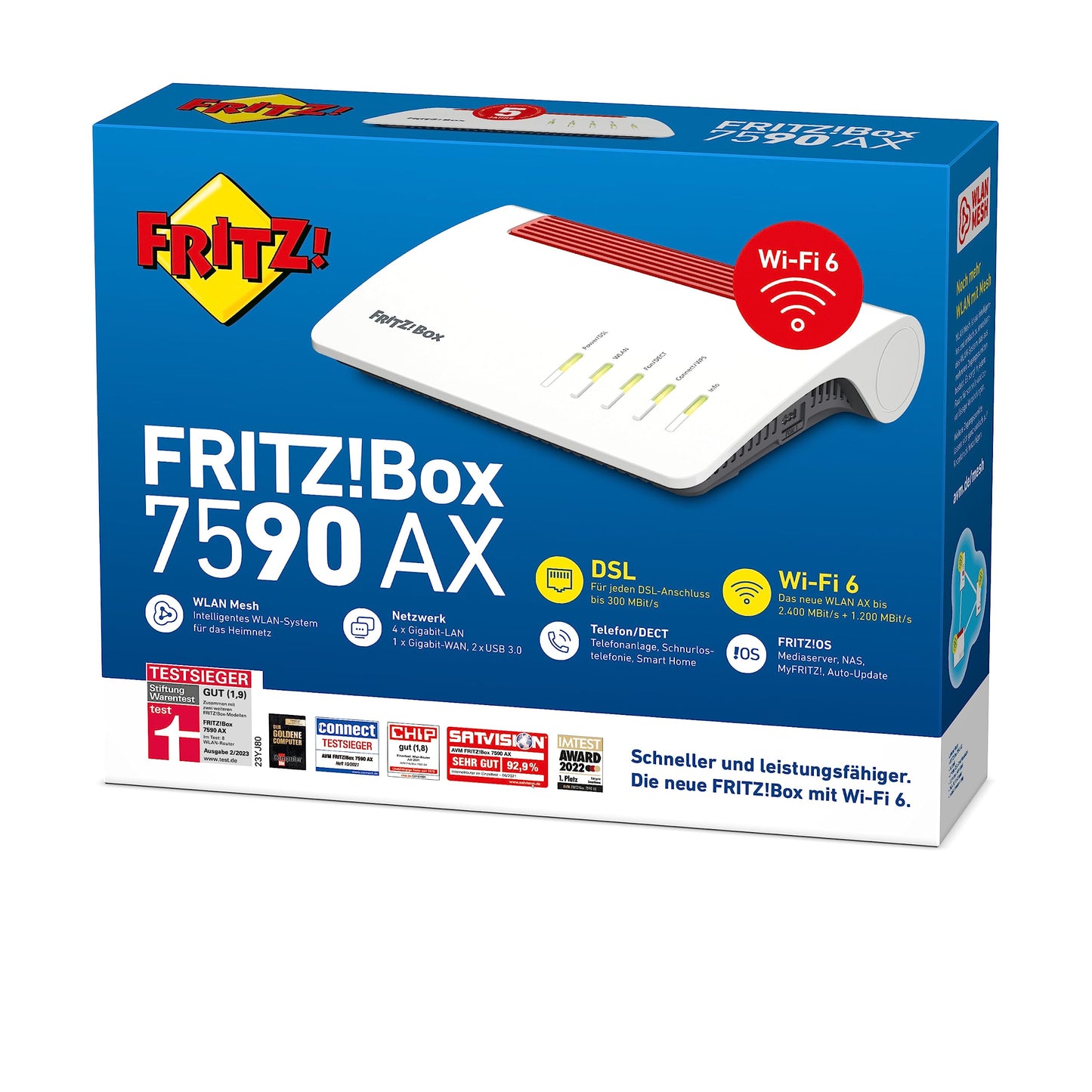 FRITZ!Box 7590 AX Wi-Fi 6 DSL Router, VDSL Supervectoring, Mesh, DECT