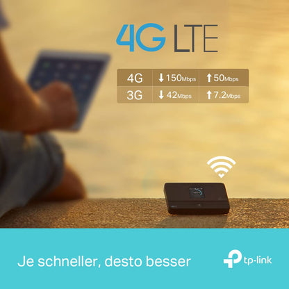 TP-Link M7350 4G MiFi Router, CAT4, 150 Mbit/s, 2000mAh Akku, 10 Geräte, Schwarz