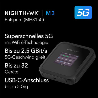NETGEAR Nighthawk M3 5G Mobiler WLAN Router, 2.5 Gbit/s, SIM-Entsperrt