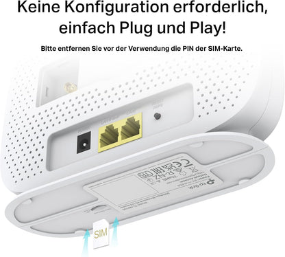 TP-Link TL-MR105 LTE Router, 4G Nano SIM, 150 Mbit/s, WLAN N300, 2x LAN, Gastnetz, Plug & Play