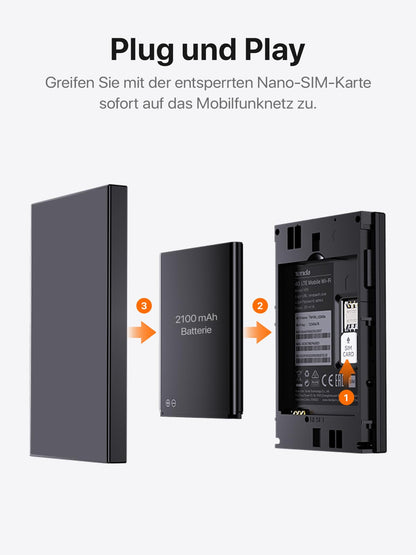 Tenda Mobiler WLAN Router Wi-Fi 6, 2100mAh Akku, 4G Hotspot, USB-C