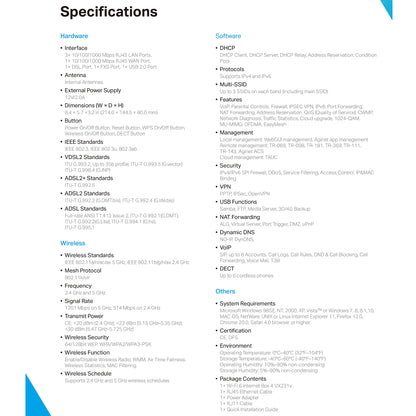 TP-Link VX231v VDSL Modem Router, Wi-Fi 6, AX1800 Dual-Band, 4× Gigabit, Kompatibel mit Telekom, O2, 1&1